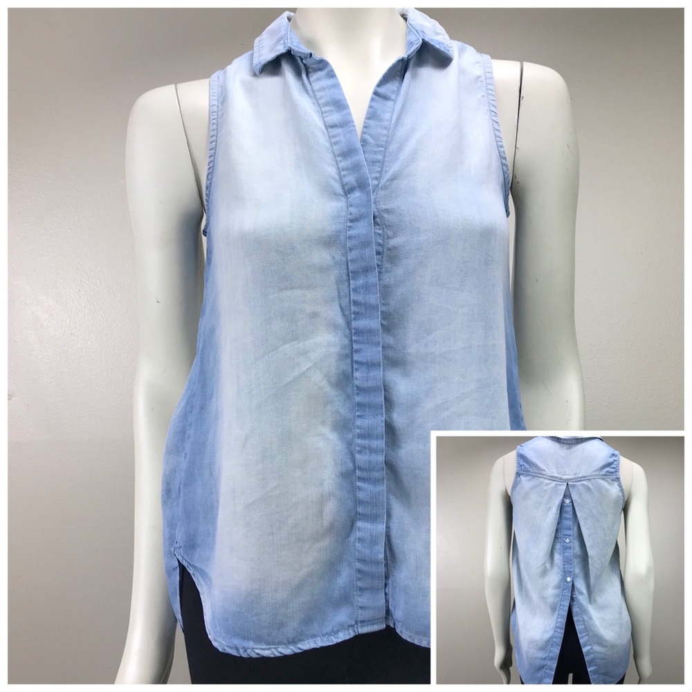Cloth & Stone Chambray Button Down Back Slit Tank